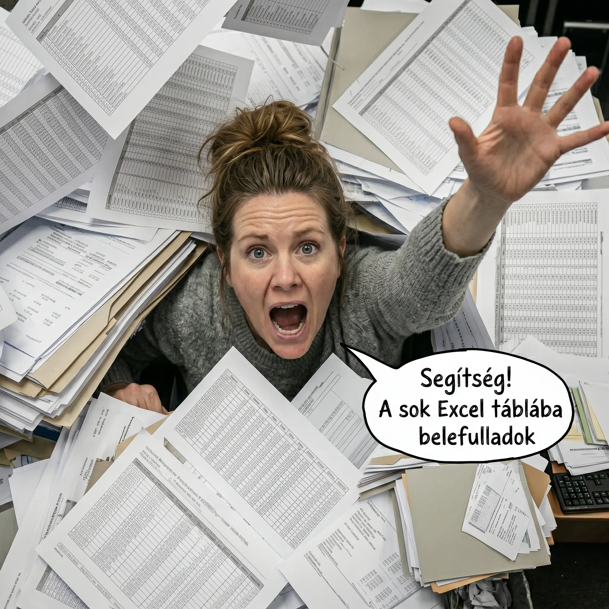 Excel táblák közt elvesző dolgozó